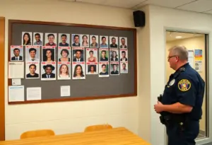 Bulletin board showcasing Fayette County's most wanted individuals.