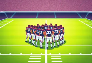 Football team strategizing on the field