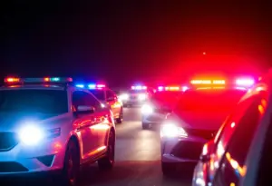 Police cars during a chase at night in Georgetown