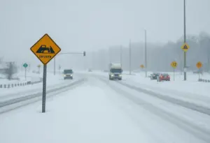 Snow covered roads in Lexington, Kentucky during a snowstorm