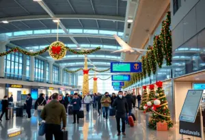 Crowded airport terminal during holiday travel season