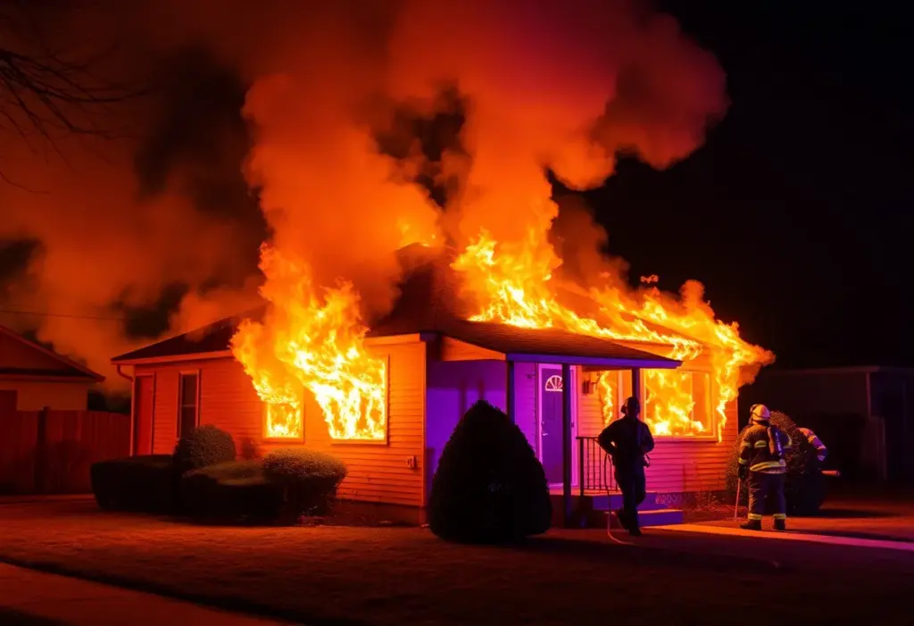 Firefighters fighting a house fire in Lexington, Kentucky