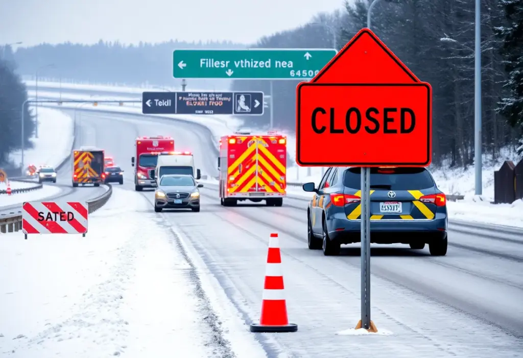 Emergency response vehicles at I-64 westbound crash site