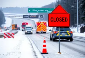Emergency response vehicles at I-64 westbound crash site