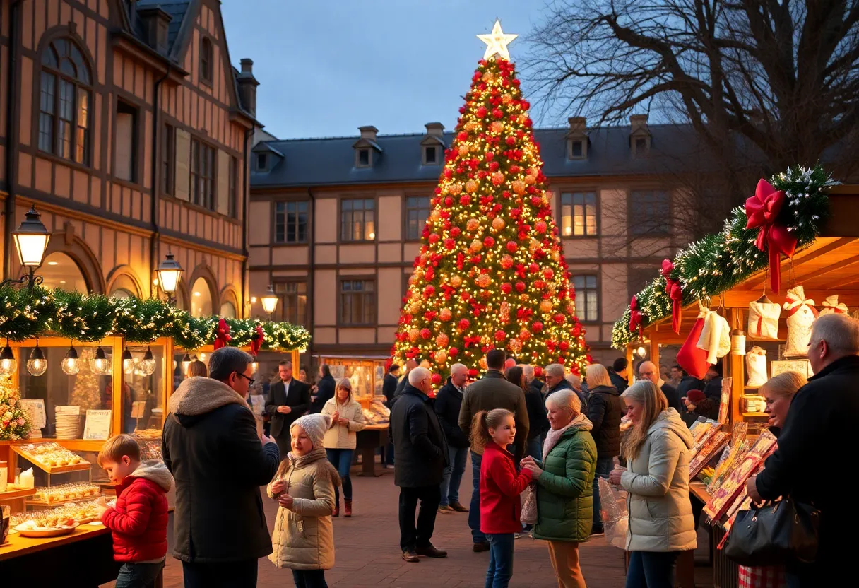 Families celebrating at the Illumination at Ashland event with a Christmas tree in the background.