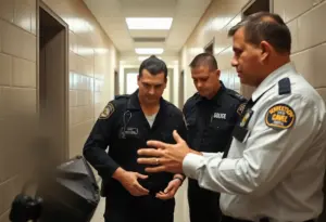 Law enforcement officers conducting searches at a jail facility
