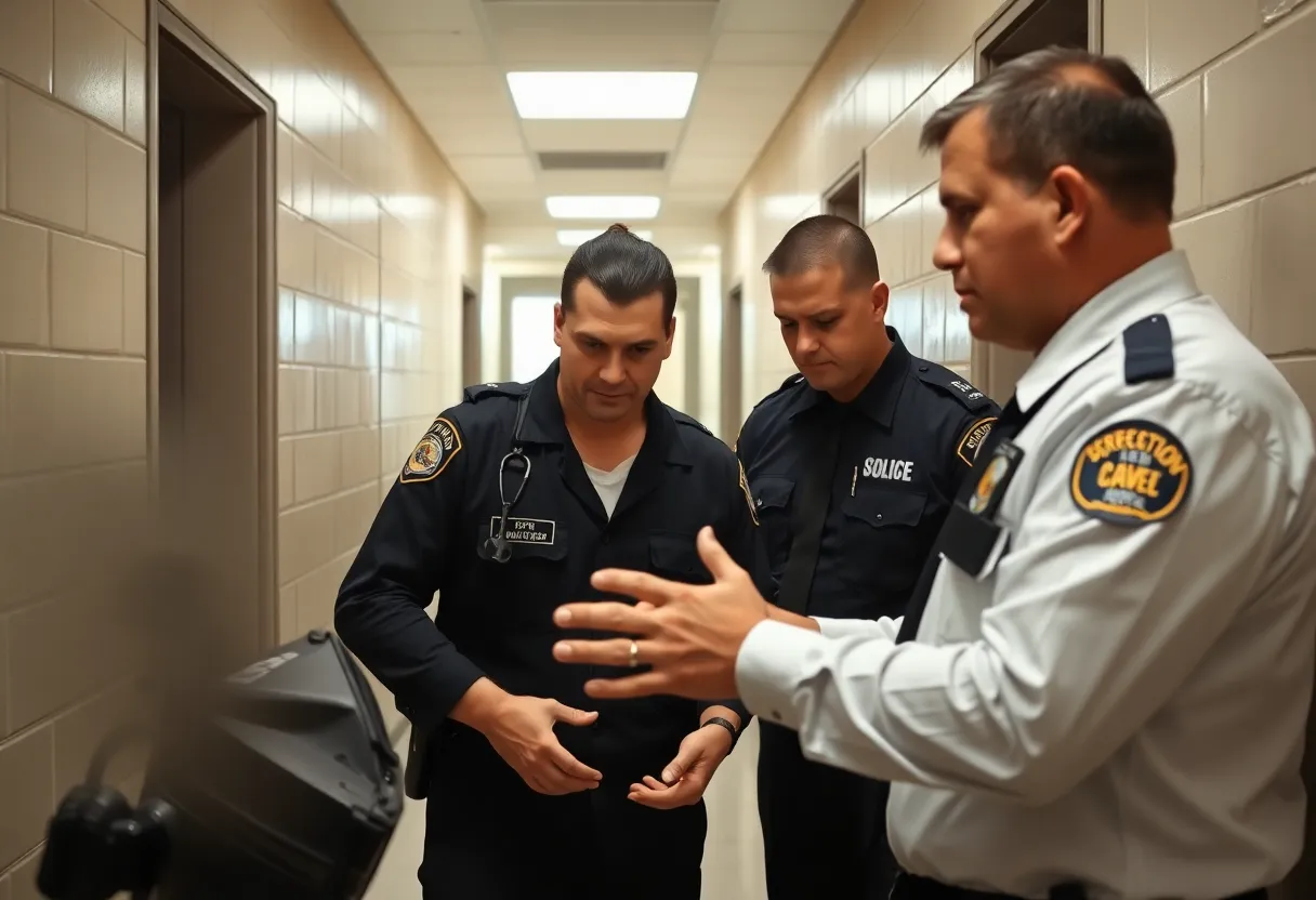 Law enforcement officers conducting searches at a jail facility