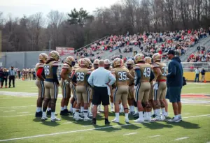 Kentucky football team huddle during practice