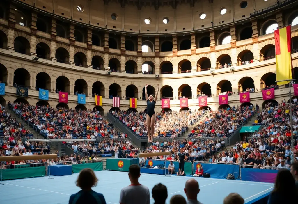 Gymnasts performing at the Kentucky Blue-White Meet