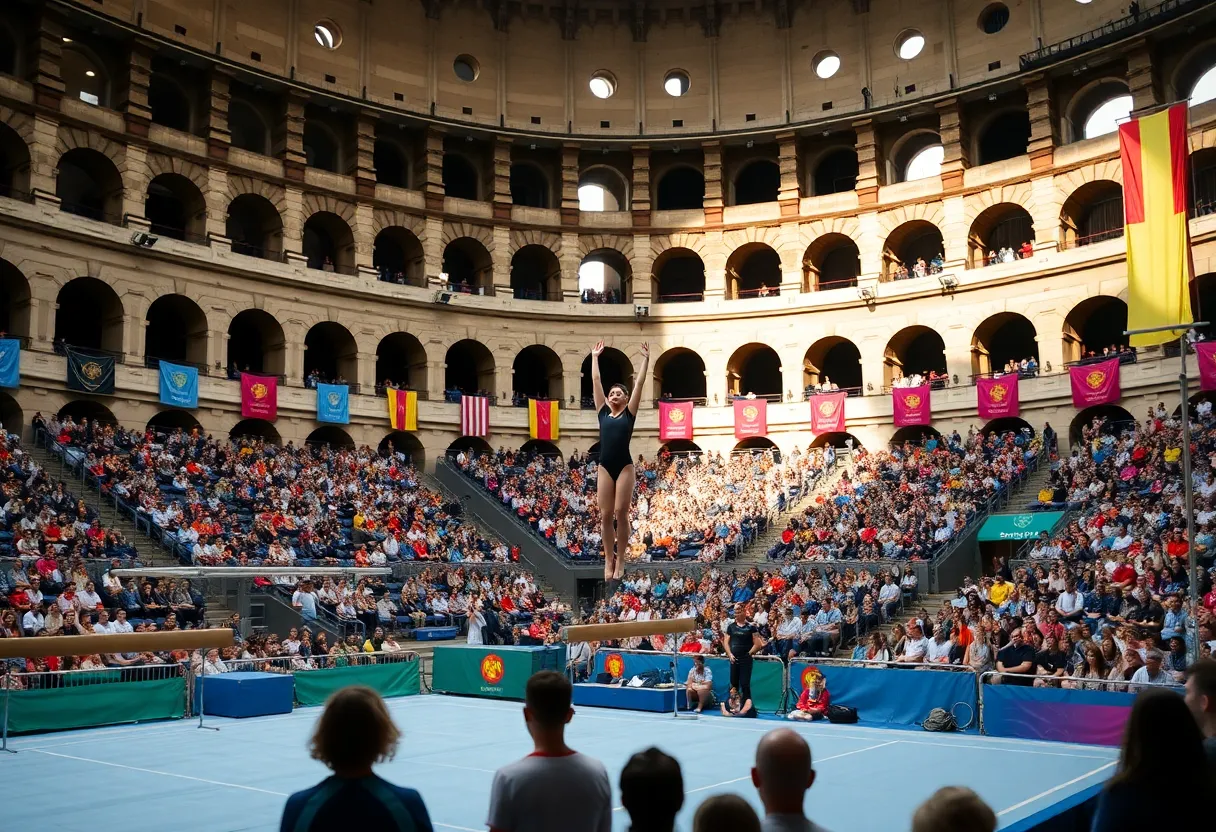 Gymnasts performing at the Kentucky Blue-White Meet