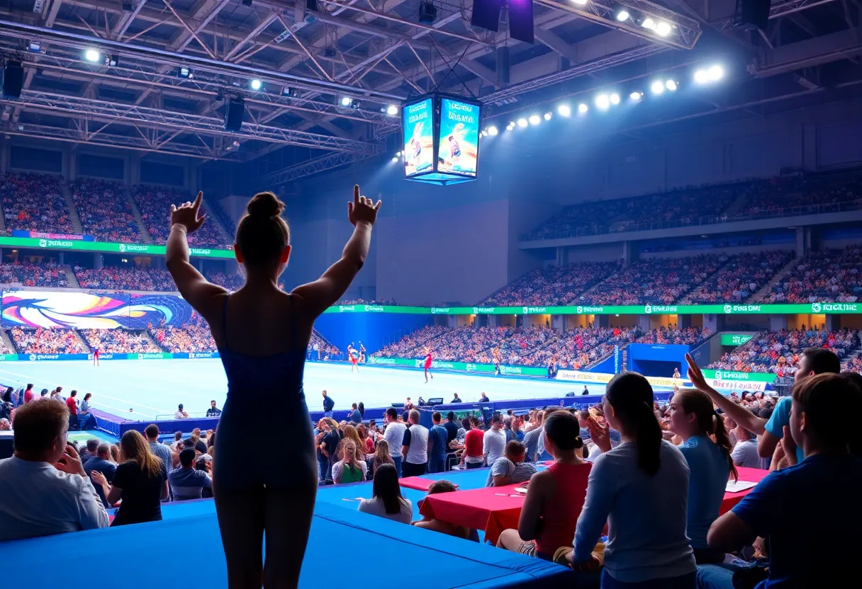 Gymnasts performing routines at the Kentucky Blue-White Meet