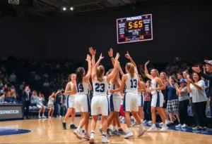 Kentucky Wildcats women's basketball team celebrating a win against Wright State