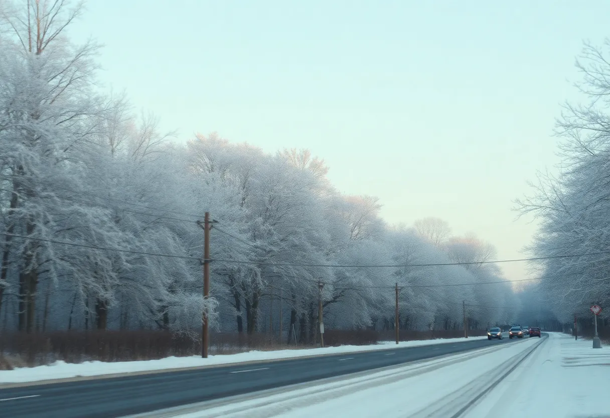 A snowy winter scene in Kentucky affecting schools