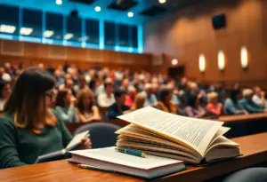 Audience listening to a literary lecture
