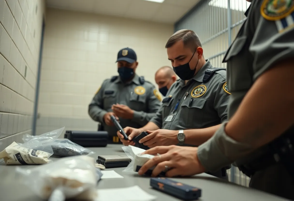 Officers searching for drugs in a detention center