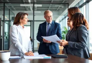 Team members discussing leadership changes at Cardiff Lexington Corporation