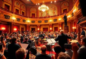 A lively jazz concert at the Lexington Opera House featuring musicians and audience