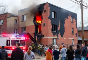 Firefighters responding to a fire at a Lexington apartment building