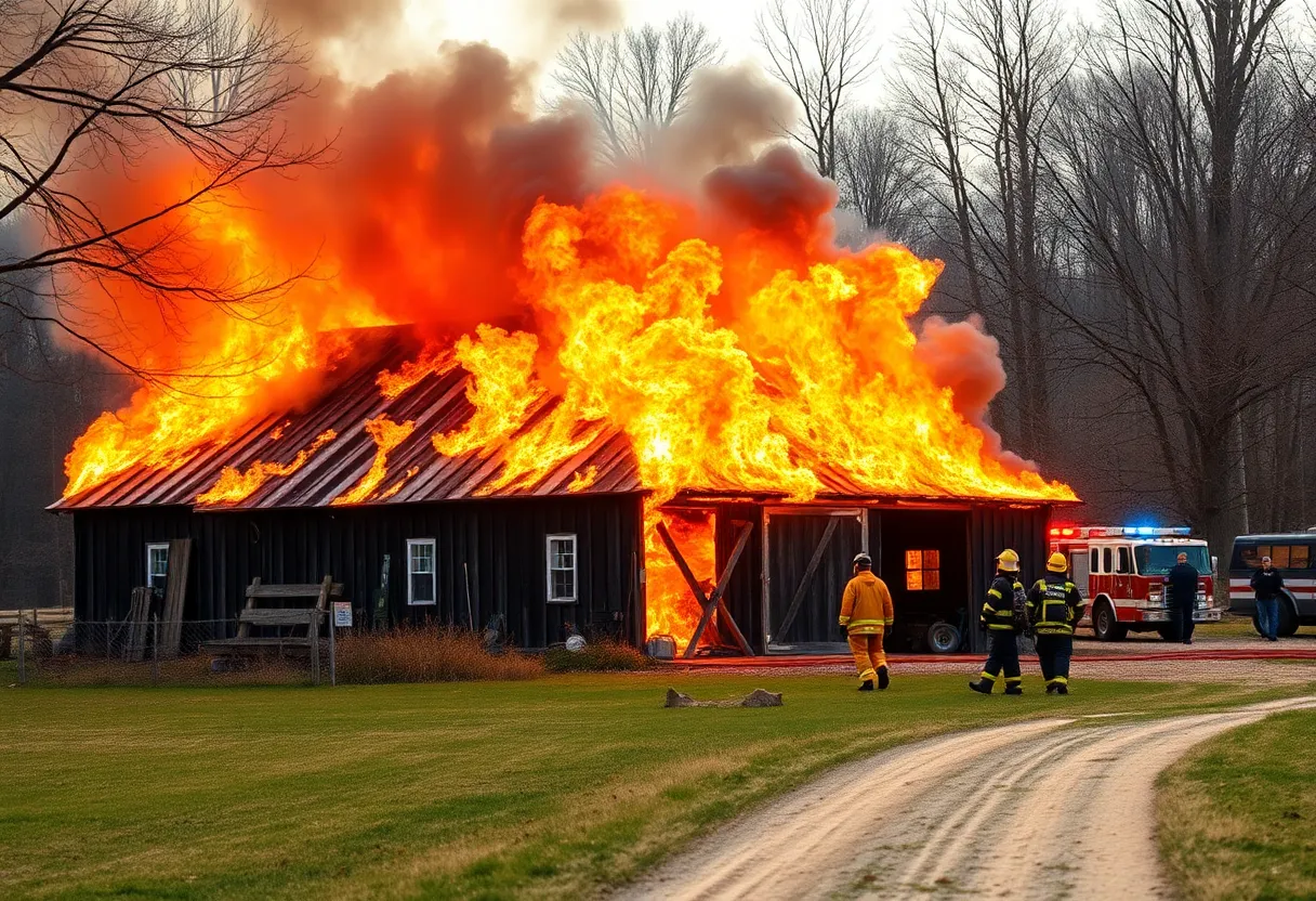 Firefighters battling a barn fire in Lexington, Kentucky.