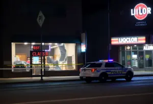 Police investigating a business burglary scene in Lexington, Kentucky.