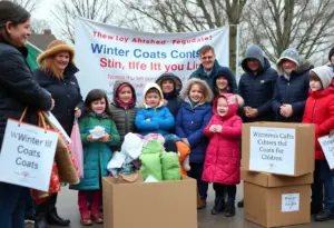 Volunteers at Lexington coat drive collecting coats for children.