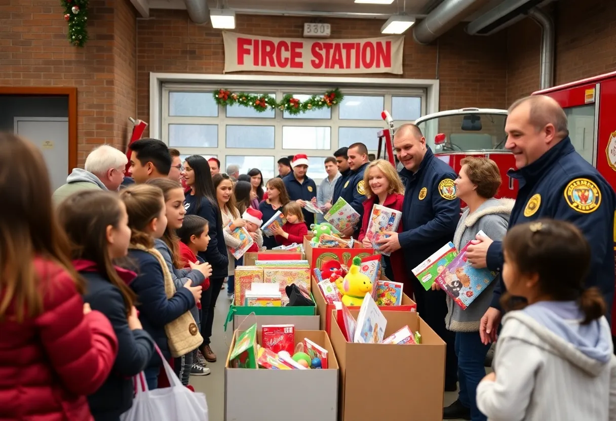 Families participating in the Lexington Fire Department's Toy Drive