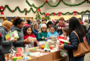 Families selecting toys at the Lexington Firefighters' Toy Program distribution event.