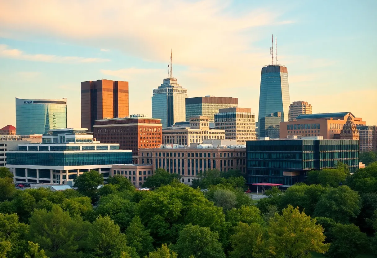 Skyline of Lexington, Kentucky showcasing modern buildings and nature.