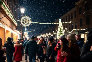 Light snow and winter celebration in Lexington, Kentucky