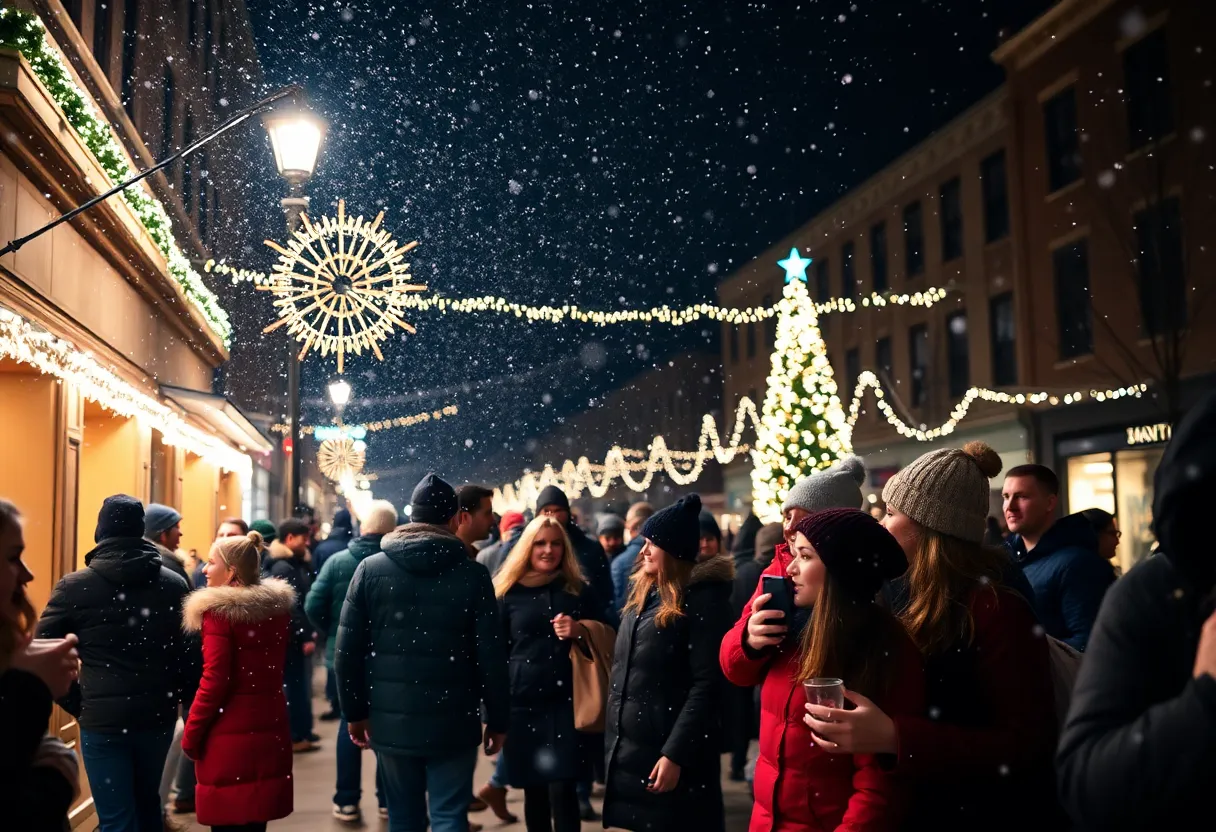 Light snow and winter celebration in Lexington, Kentucky
