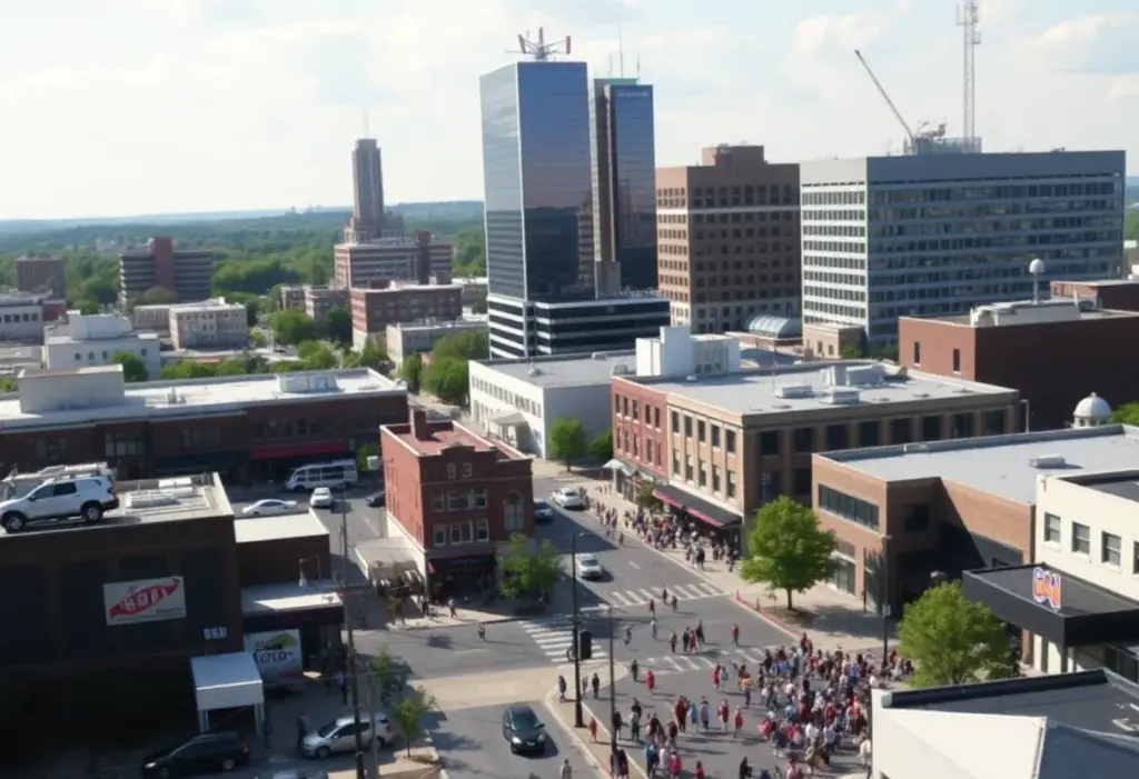 Lexington Kentucky urban landscape with radio station antennas