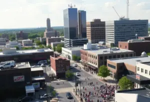 Lexington Kentucky urban landscape with radio station antennas
