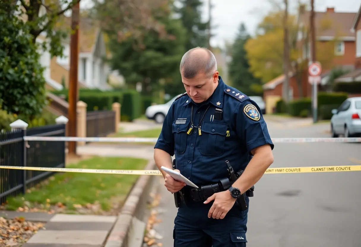 Lexington police officers investigating a residential area