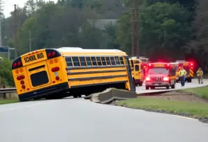 Overturned school bus on Liberty Road in Lexington