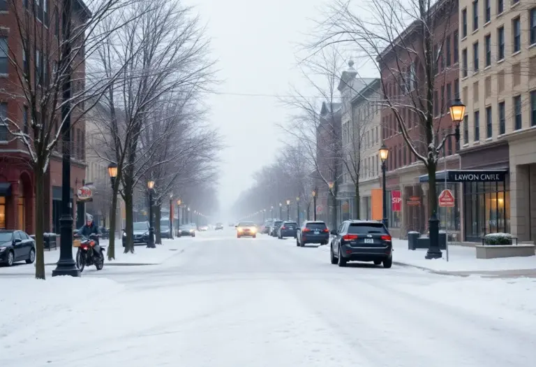 Light snowfall covering the streets of Lexington, Kentucky