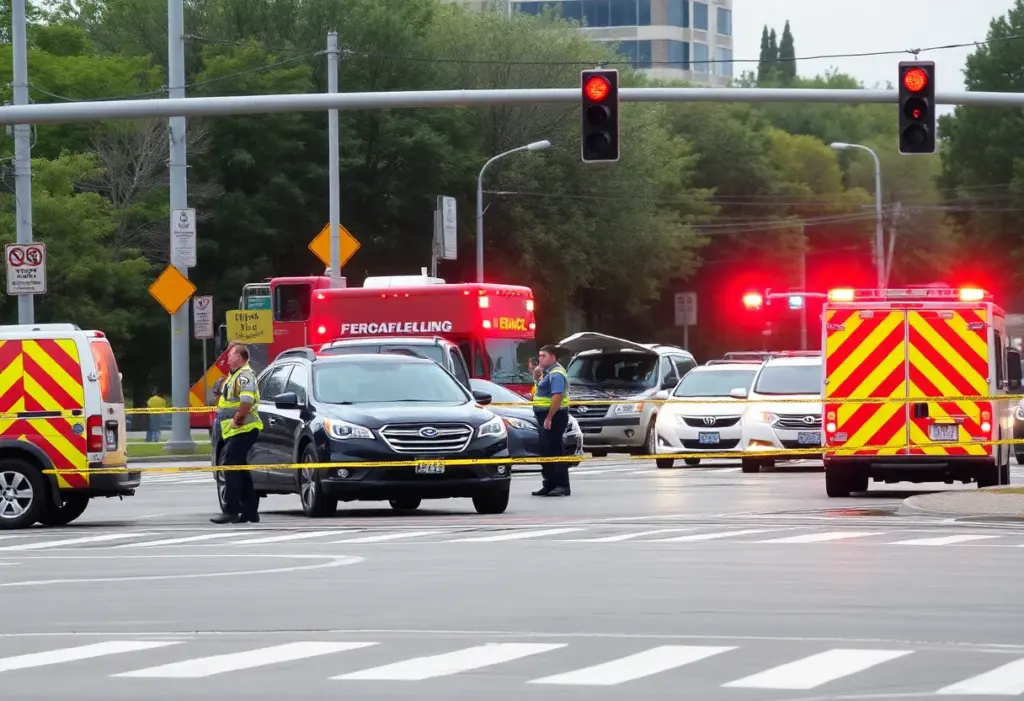 Emergency vehicles at a two-vehicle crash in Lexington