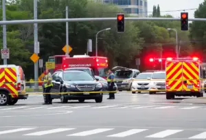 Emergency vehicles at a two-vehicle crash in Lexington