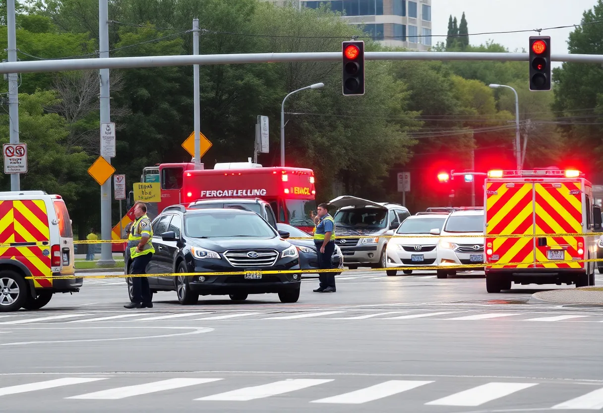 Emergency vehicles at a two-vehicle crash in Lexington