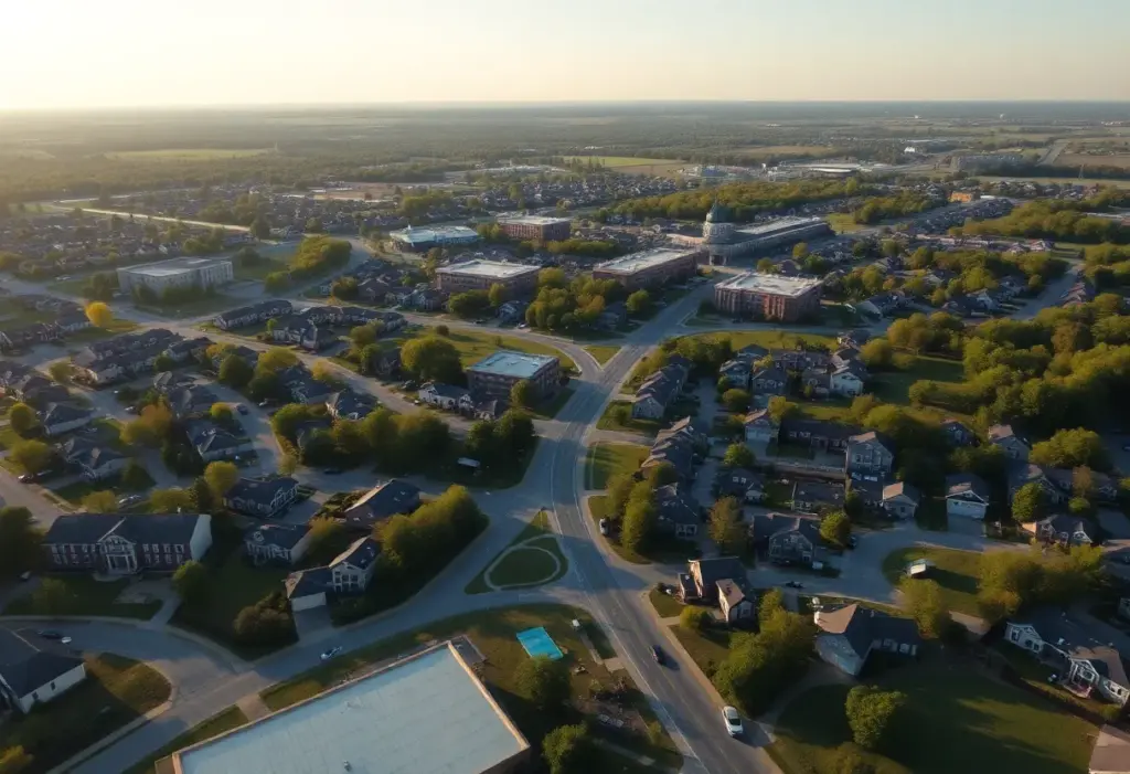 Aerial view of urban areas in Lexington, Kentucky