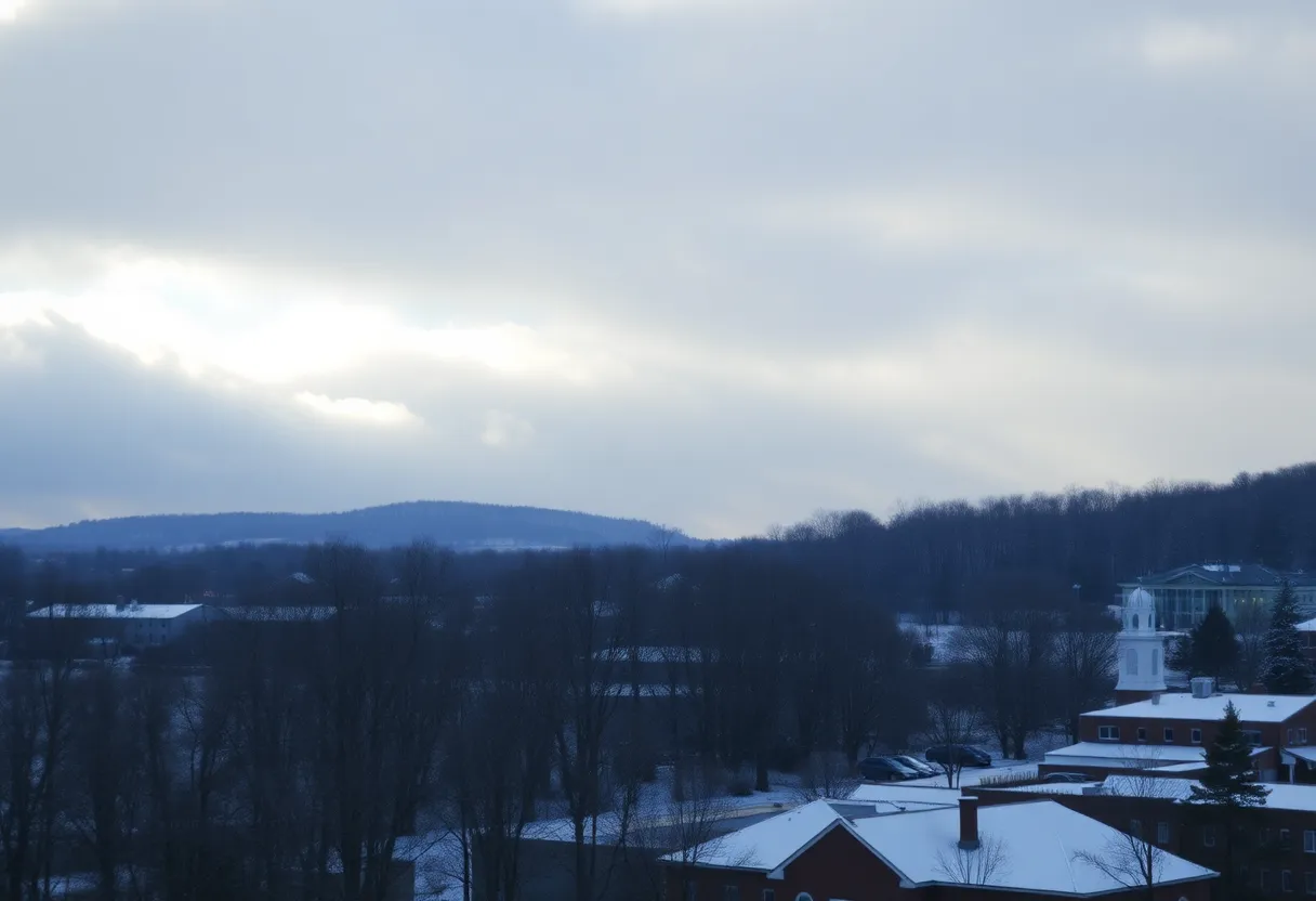 Winter landscape in Lexington Kentucky with snow and cloudy skies