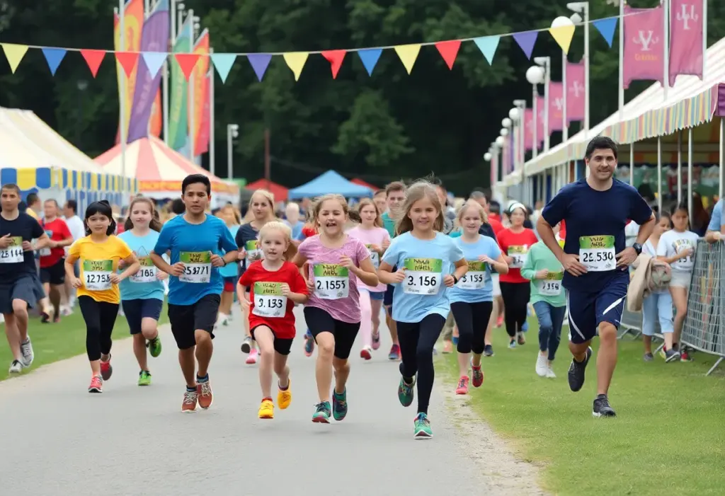 Participants enjoying the Little Rooster Run event at the Gallatin County Fairgrounds.