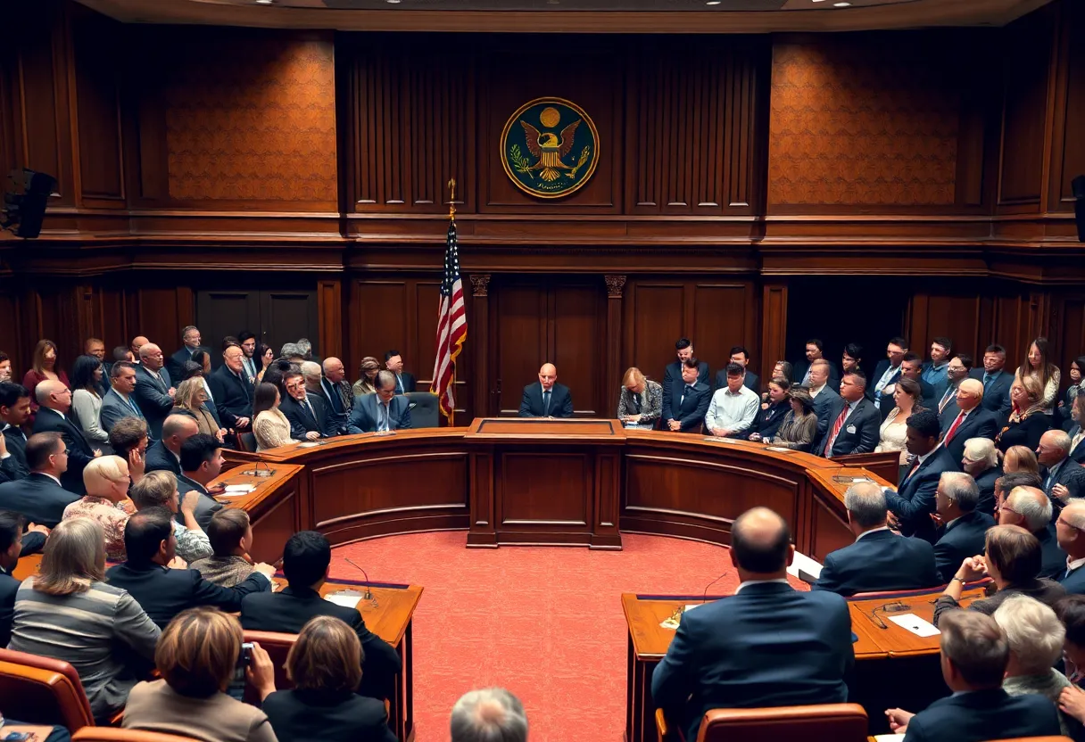 Empty podium at London City Council meeting room