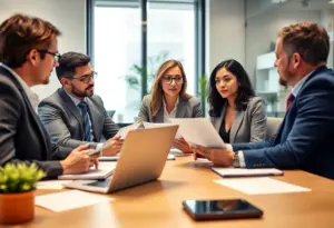 Financial advisors collaborating in an office