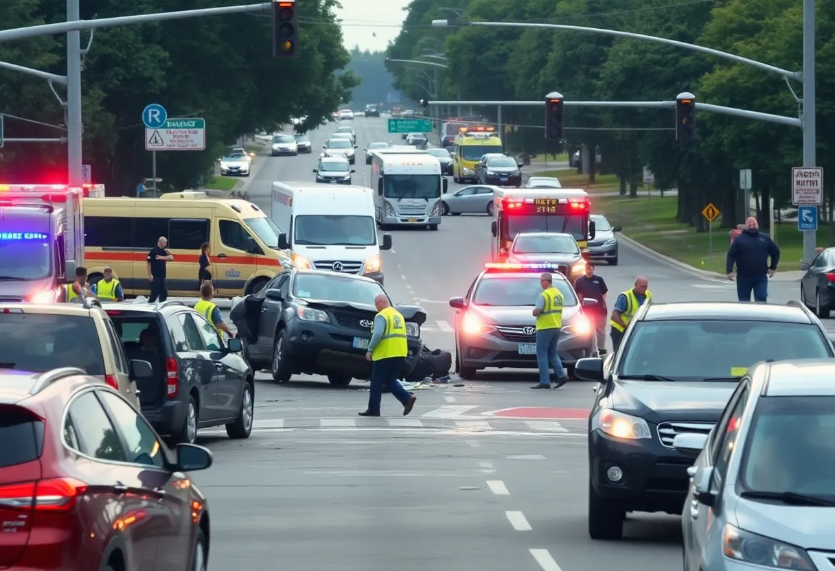 Scene of a multi-vehicle collision at an intersection