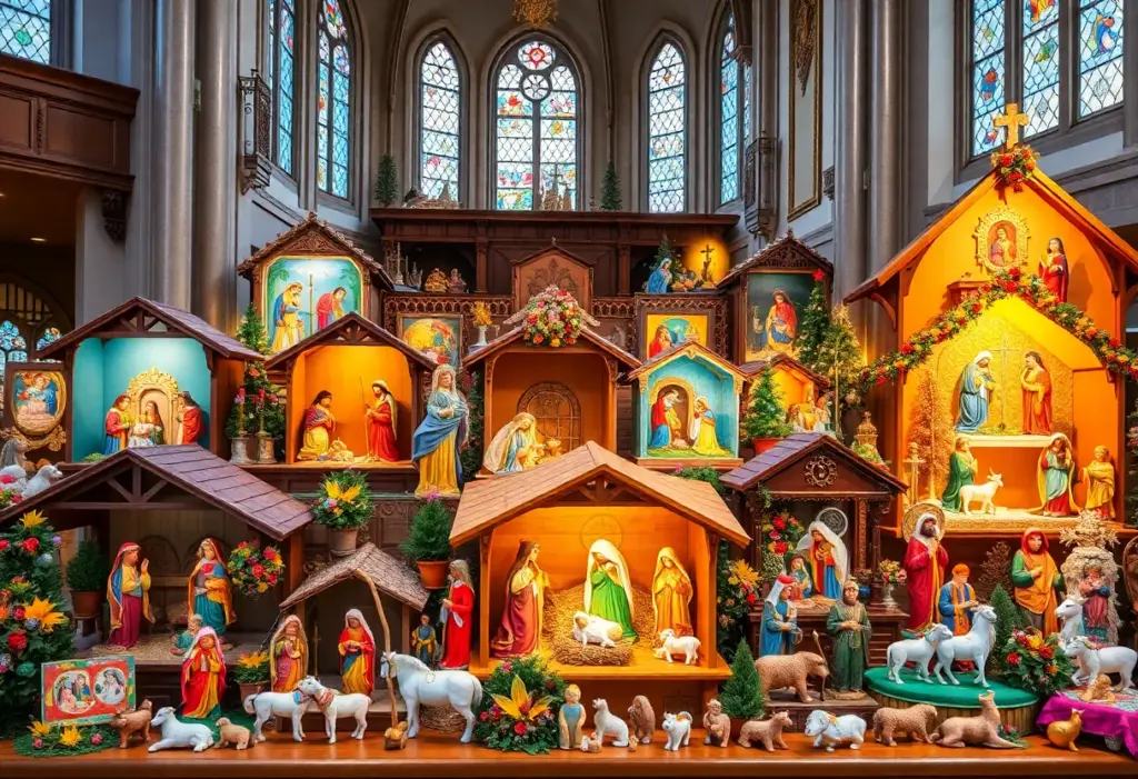 Display of nativity scenes from various cultures at Gardenside Christian Church