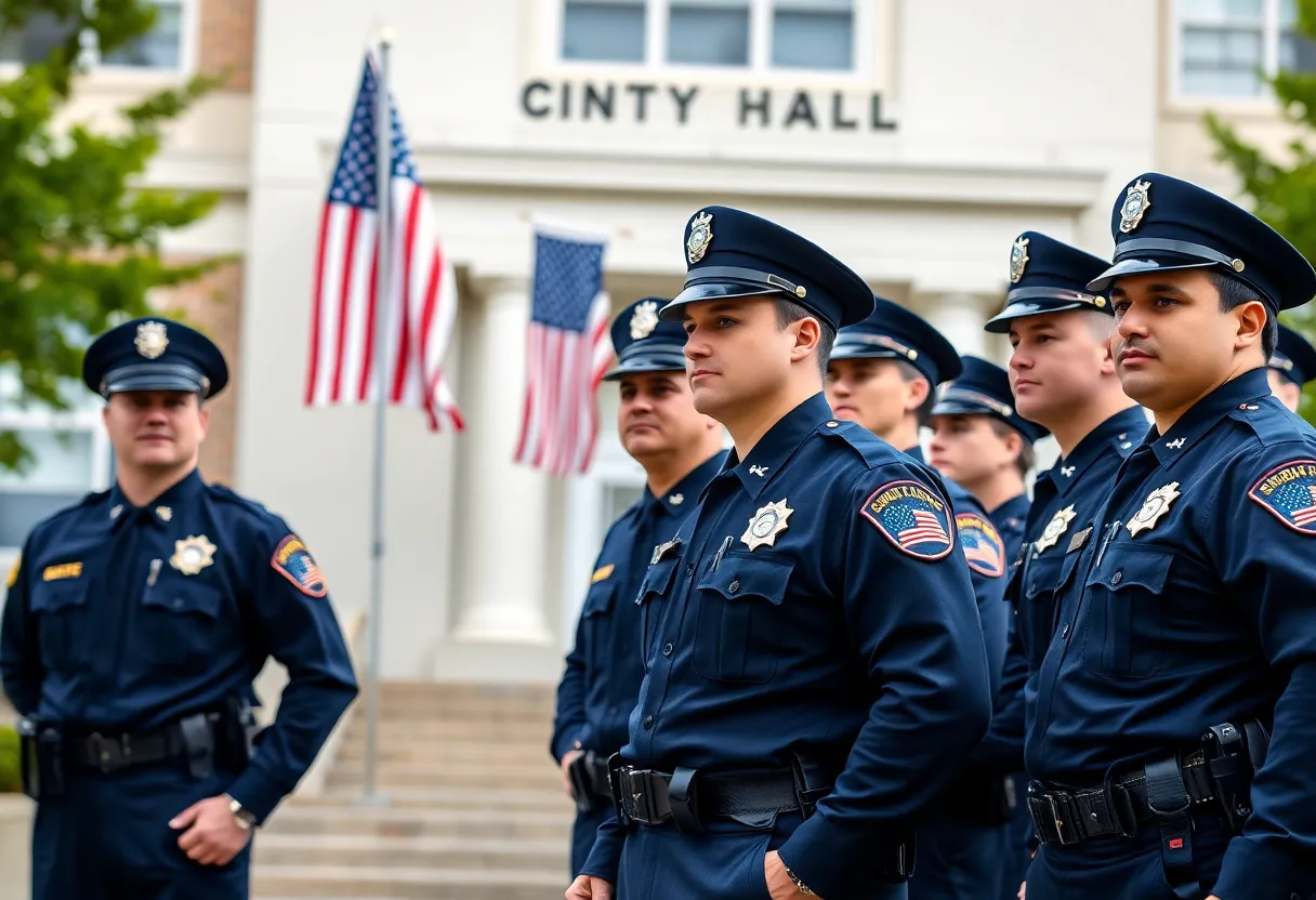 Newly sworn-in police officers celebrating their graduation