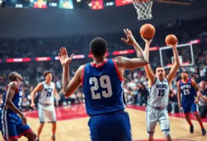 A basketball game between North Carolina and Kentucky with players competing on the court.