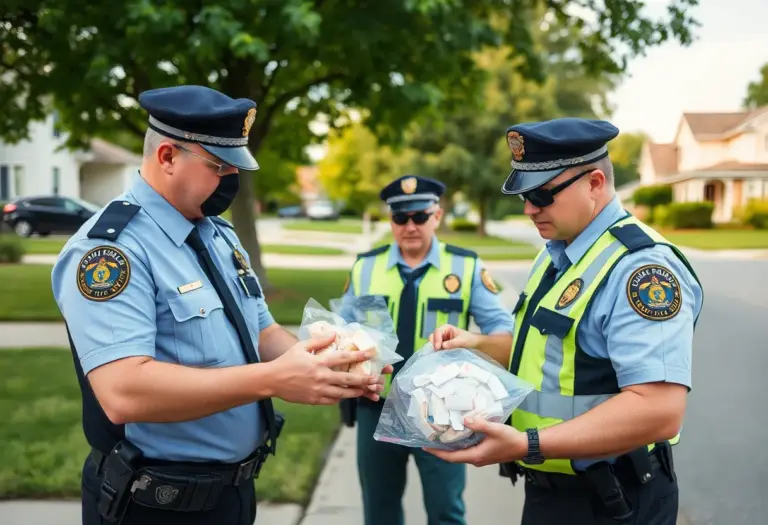 Police officers seizing illegal drugs during a drug enforcement operation.