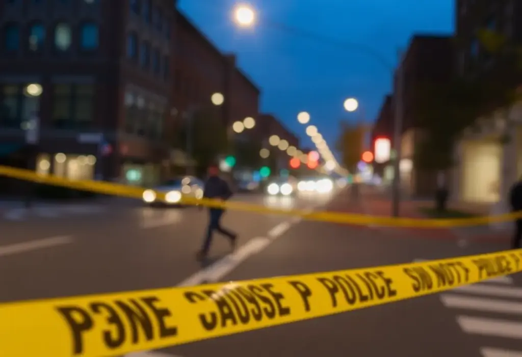Police investigation scene on South Broadway, Lexington, with police tape.