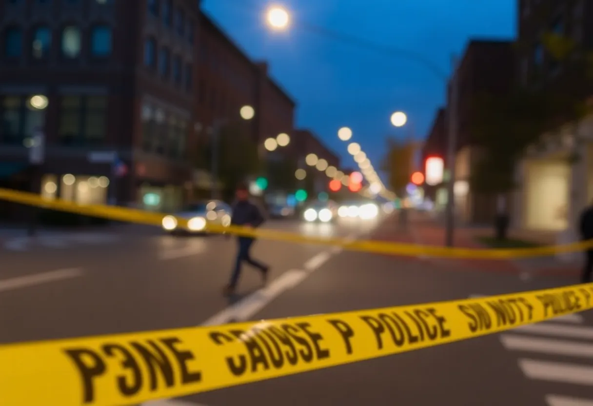 Police investigation scene on South Broadway, Lexington, with police tape.